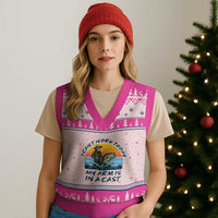 Funny Skeleton Camo Fishing V-Neck Knit Sweater Vest I Can Not Work Today My Arm Is In A Cast - Wonder Print Shop