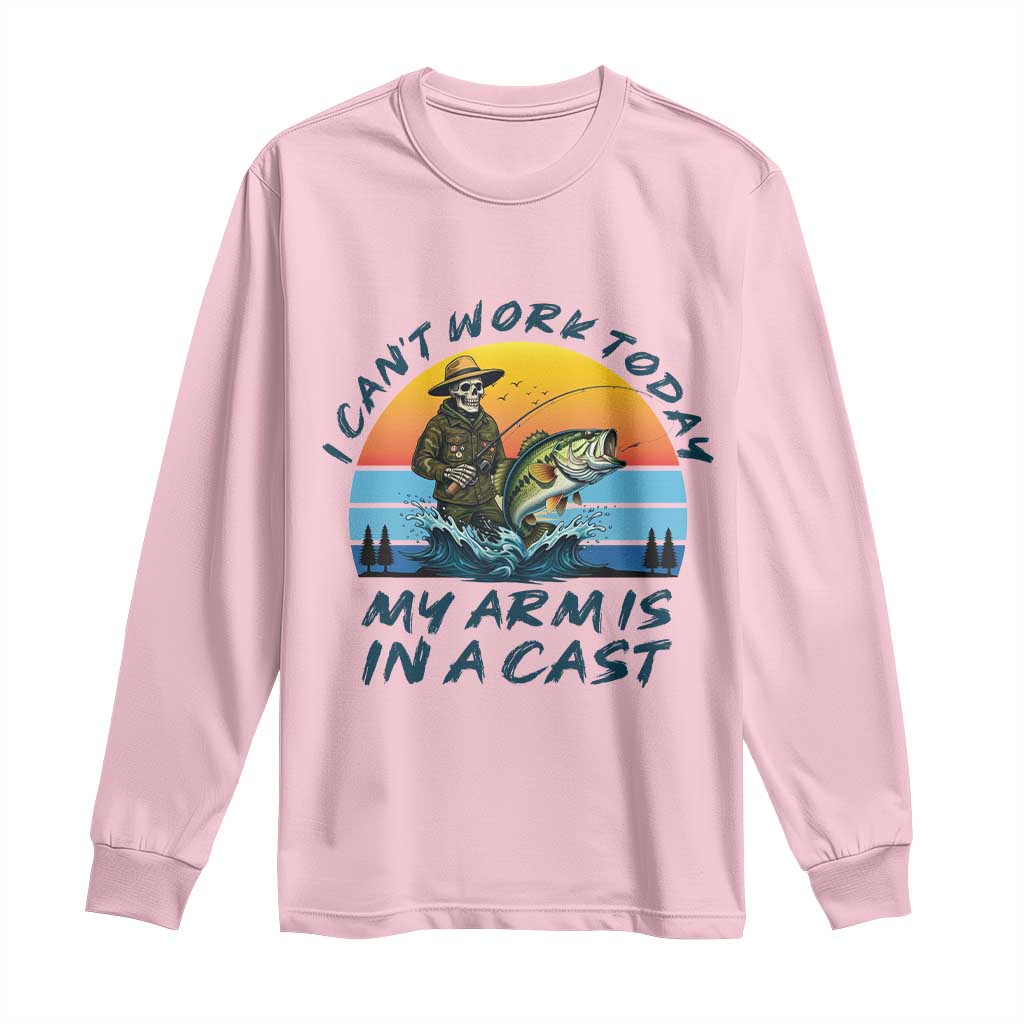Funny Skeleton Camo Fishing Long Sleeve Shirt I Can Not Work Today My Arm Is In A Cast - Wonder Print Shop
