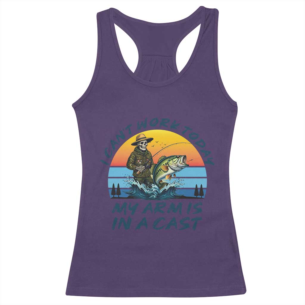 Funny Skeleton Camo Fishing Racerback Tank Top I Can Not Work Today My Arm Is In A Cast - Wonder Print Shop