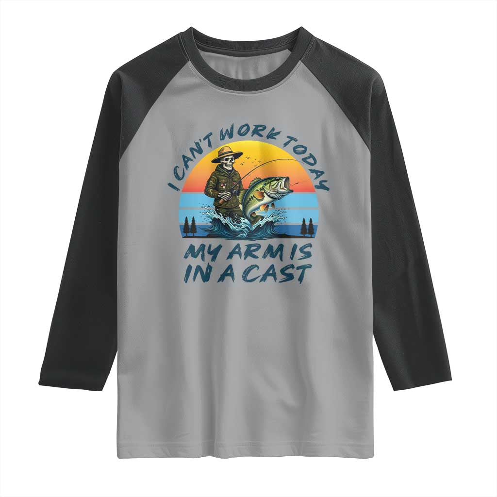 Funny Skeleton Camo Fishing Raglan Shirt I Can Not Work Today My Arm Is In A Cast - Wonder Print Shop
