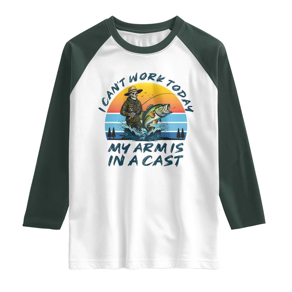 Funny Skeleton Camo Fishing Raglan Shirt I Can Not Work Today My Arm Is In A Cast - Wonder Print Shop