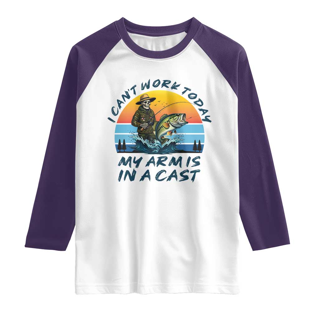 Funny Skeleton Camo Fishing Raglan Shirt I Can Not Work Today My Arm Is In A Cast - Wonder Print Shop