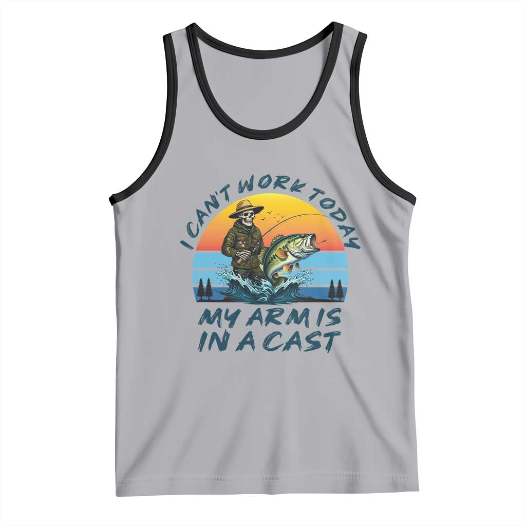 Funny Skeleton Camo Fishing Tank Top I Can Not Work Today My Arm Is In A Cast - Wonder Print Shop