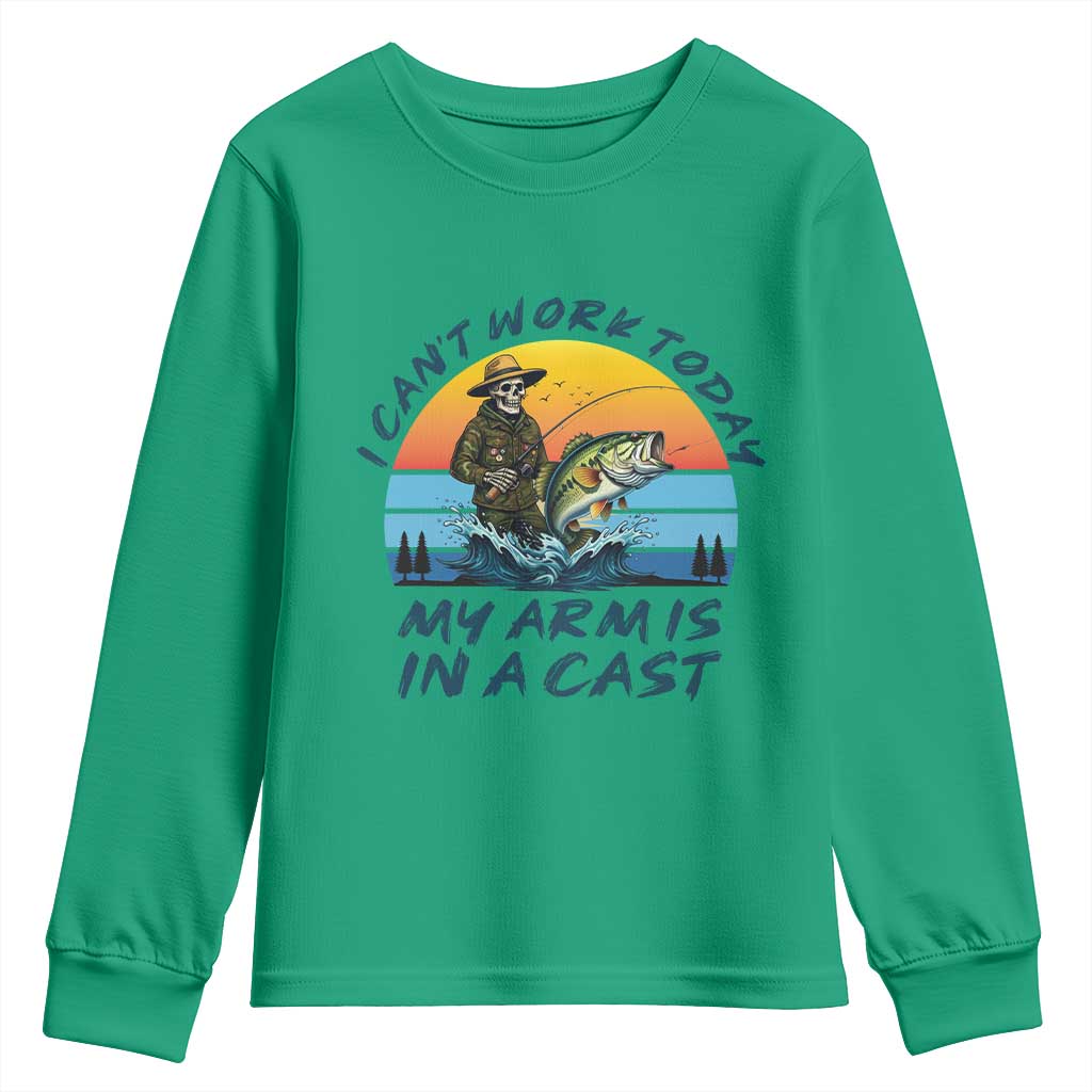 Funny Skeleton Camo Fishing Youth Sweatshirt I Can Not Work Today My Arm Is In A Cast - Wonder Print Shop