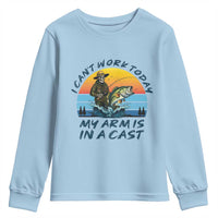 Funny Skeleton Camo Fishing Youth Sweatshirt I Can Not Work Today My Arm Is In A Cast - Wonder Print Shop