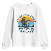 Funny Skeleton Camo Fishing Youth Sweatshirt I Can Not Work Today My Arm Is In A Cast - Wonder Print Shop