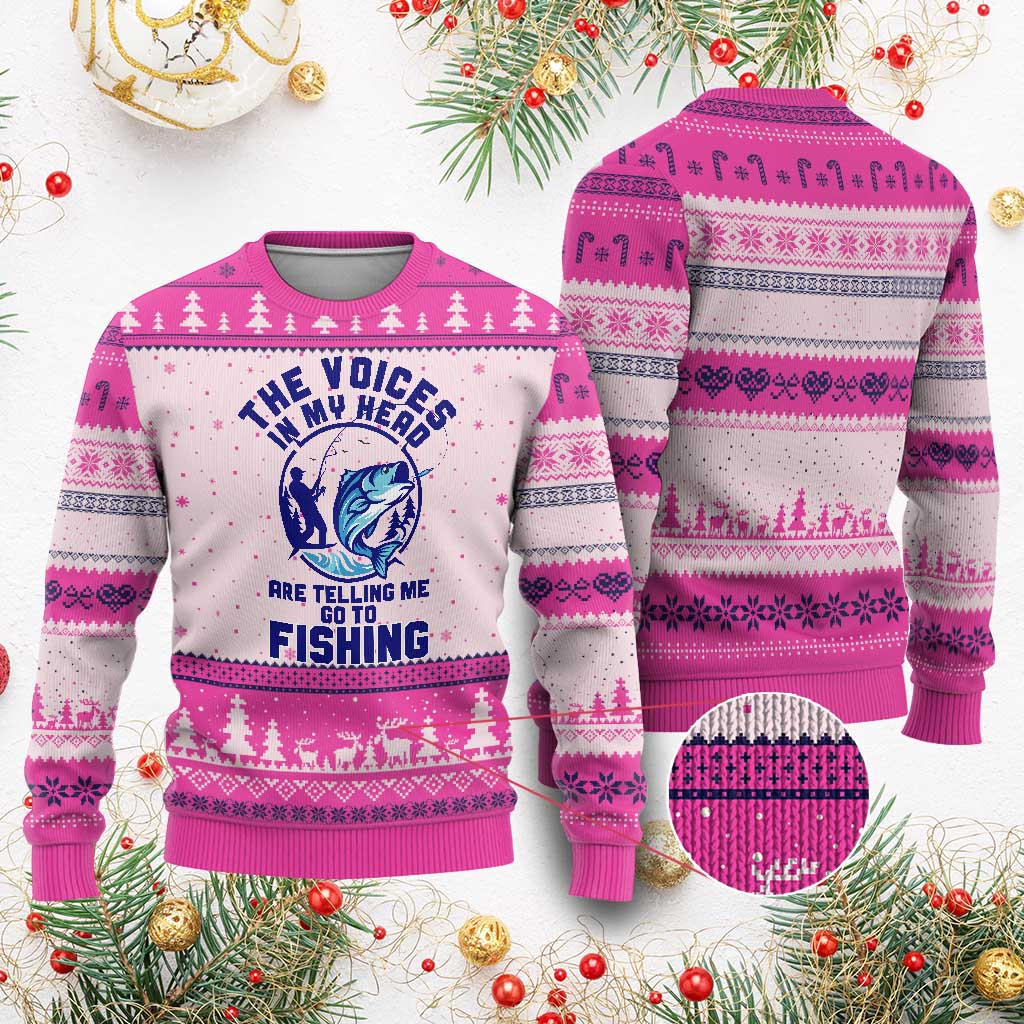 Funny Fisherman Ugly Christmas Sweater The Voices In My Head Are Telling Me To Go Fishing - Wonder Print Shop