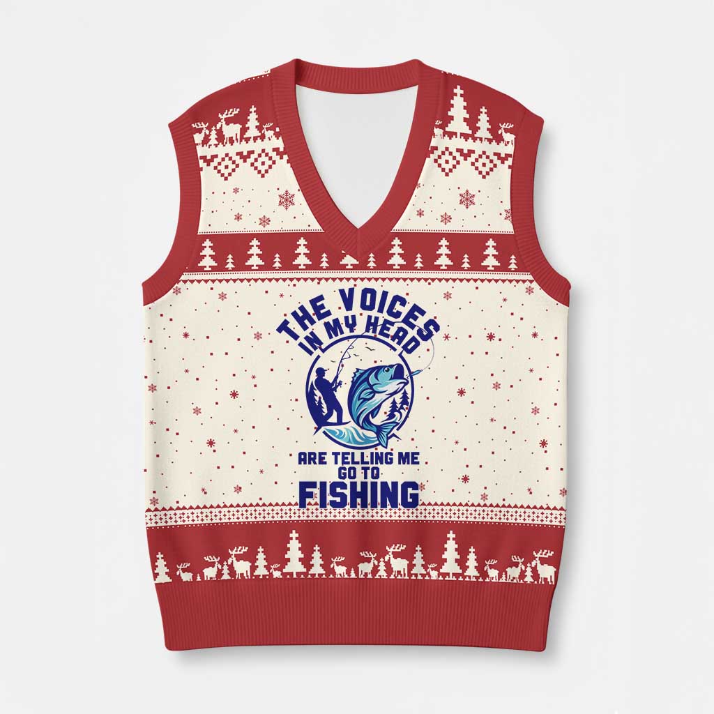 Funny Fisherman V-Neck Knit Sweater Vest The Voices In My Head Are Telling Me To Go Fishing - Wonder Print Shop