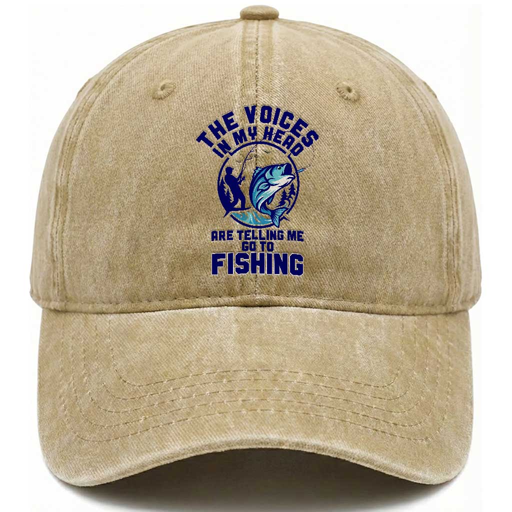 Funny Fisherman Washed Cotton Baseball Cap The Voices In My Head Are Telling Me To Go Fishing