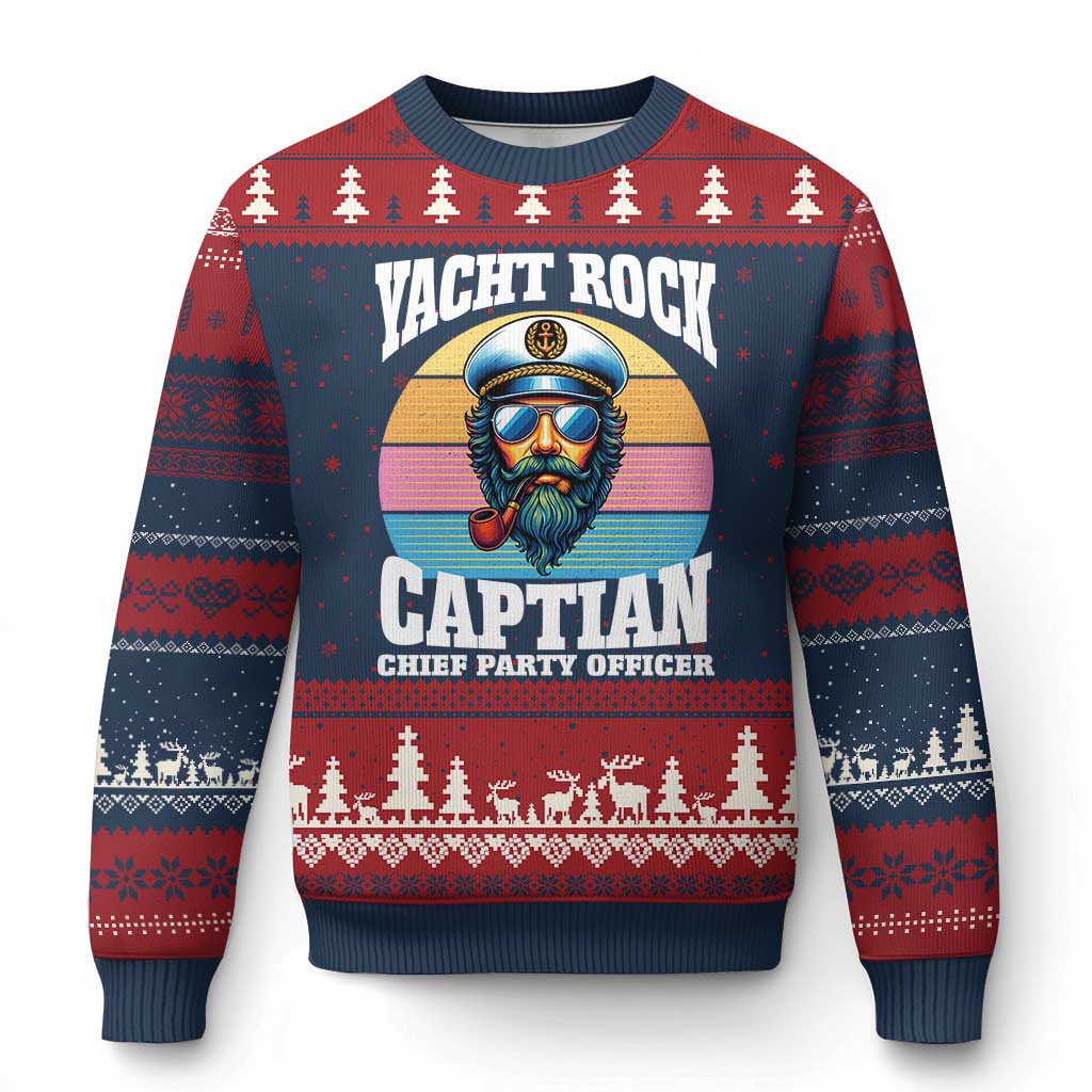 Yacht Rock Captain Ugly Christmas Sweater Funny Boating Party Music - Wonder Print Shop