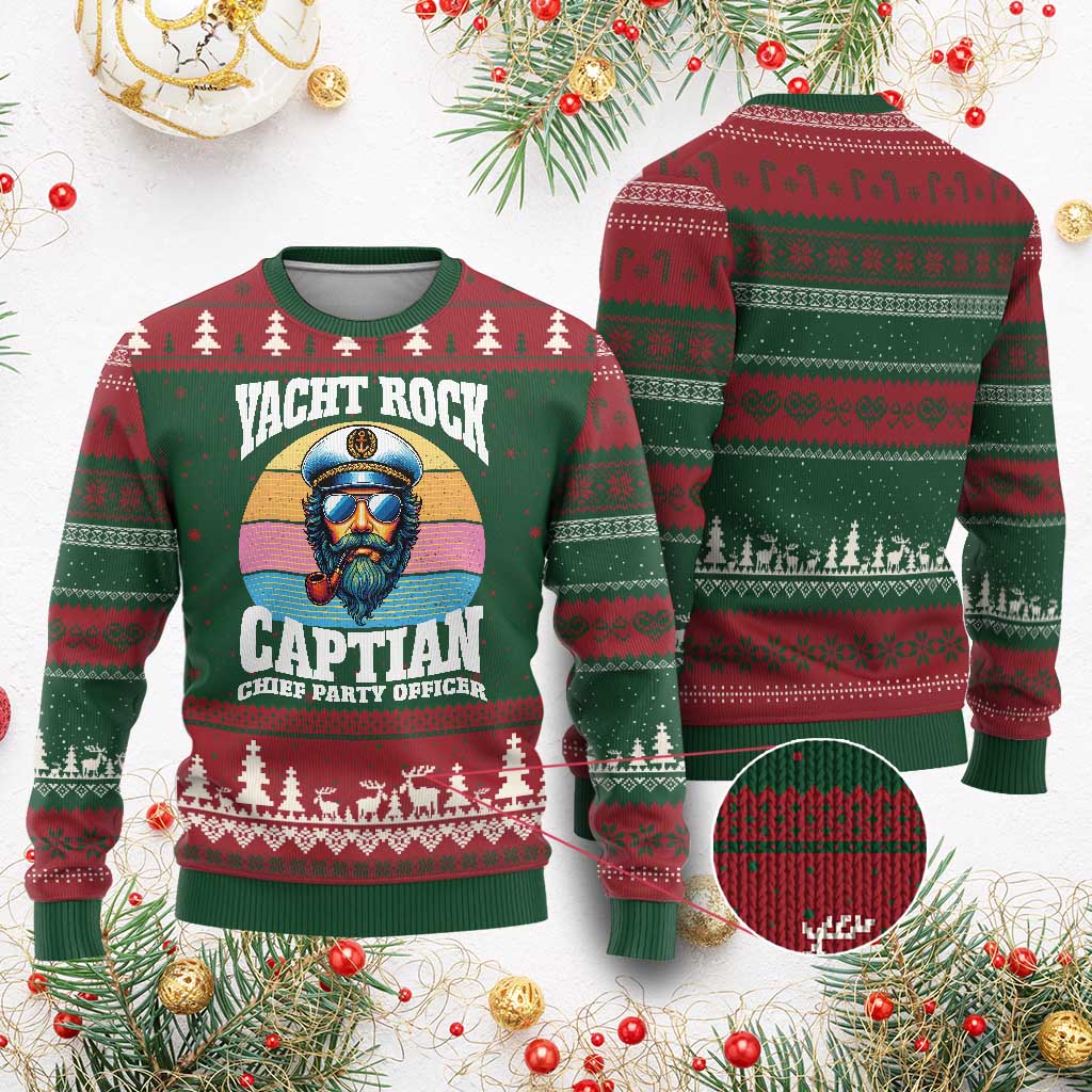 Yacht Rock Captain Ugly Christmas Sweater Funny Boating Party Music - Wonder Print Shop