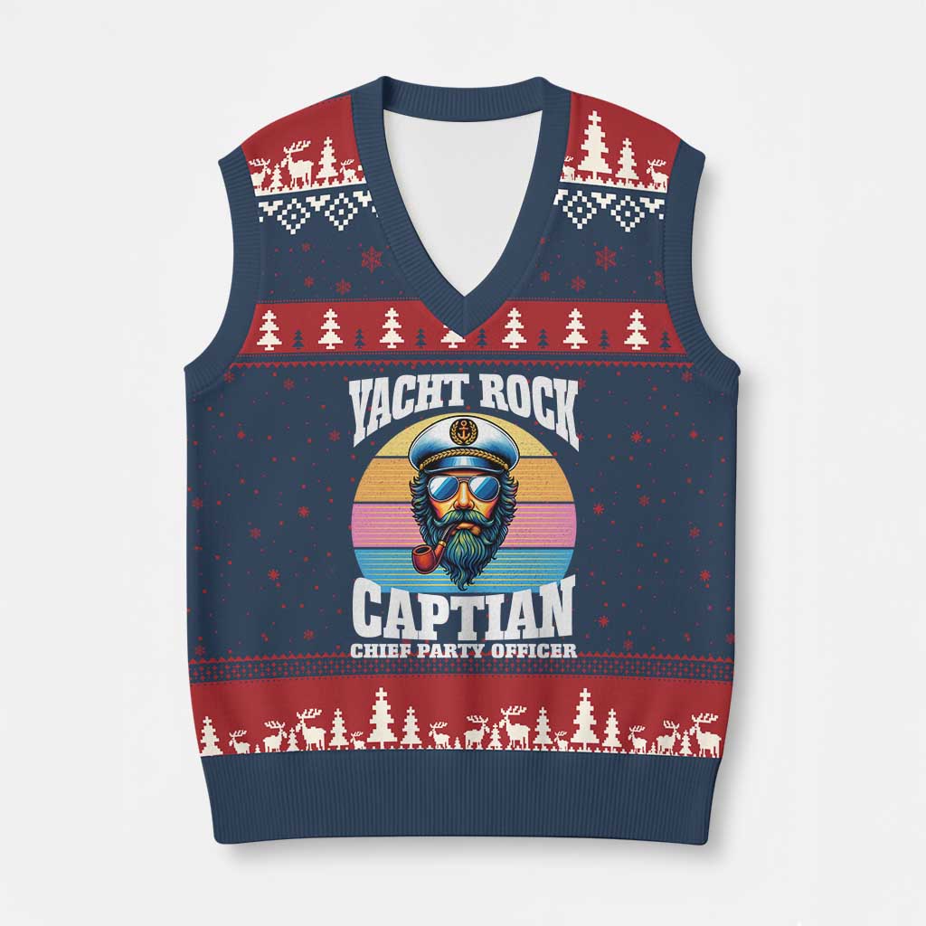 Yacht Rock Captain V-Neck Knit Sweater Vest Funny Boating Party Music - Wonder Print Shop