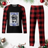Blue Collar Wife Life Messy Bun Plaid Pajama Set - Wonder Print Shop