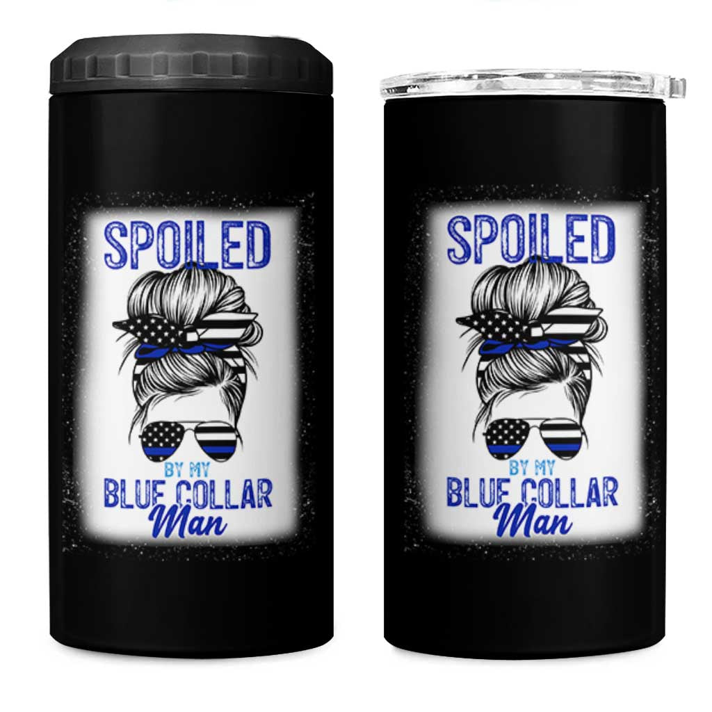 Blue Collar Wife Life Messy Bun 4 in 1 Can Cooler Tumbler - Wonder Print Shop