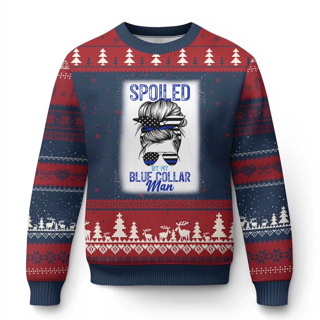 Blue Collar Wife Life Messy Bun Ugly Christmas Sweater - Wonder Print Shop