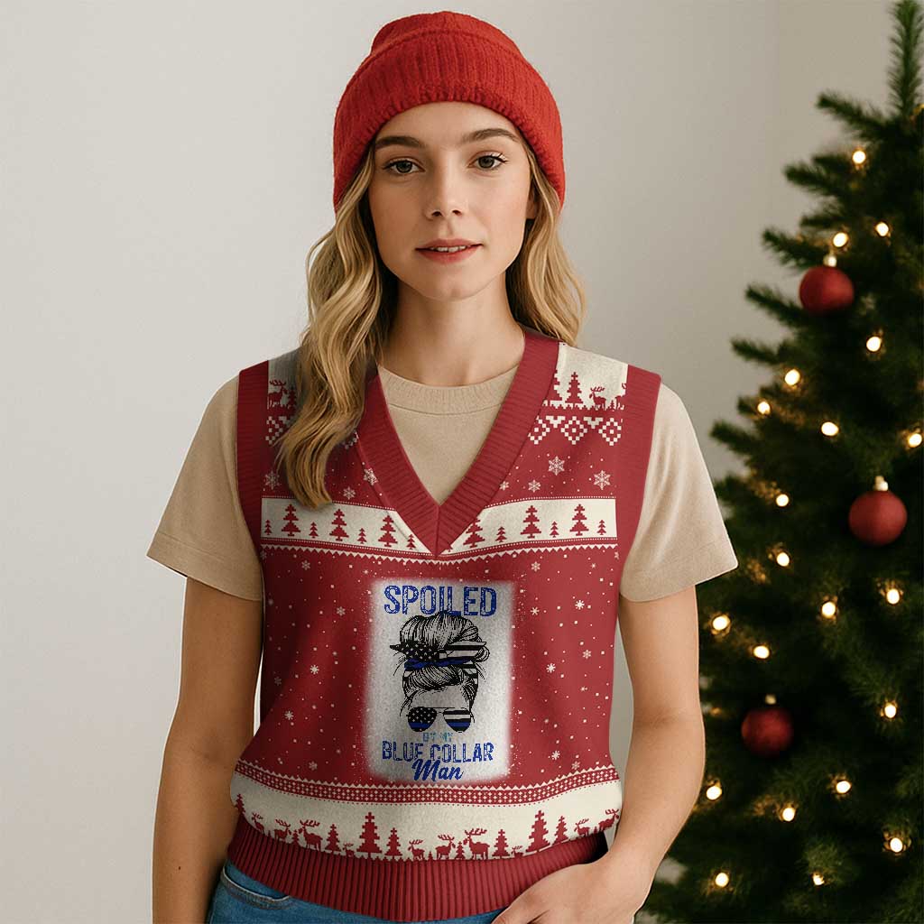 Blue Collar Wife Life Messy Bun V-Neck Knit Sweater Vest - Wonder Print Shop
