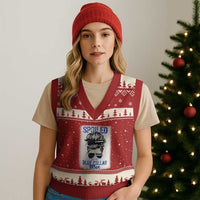Blue Collar Wife Life Messy Bun V-Neck Knit Sweater Vest - Wonder Print Shop