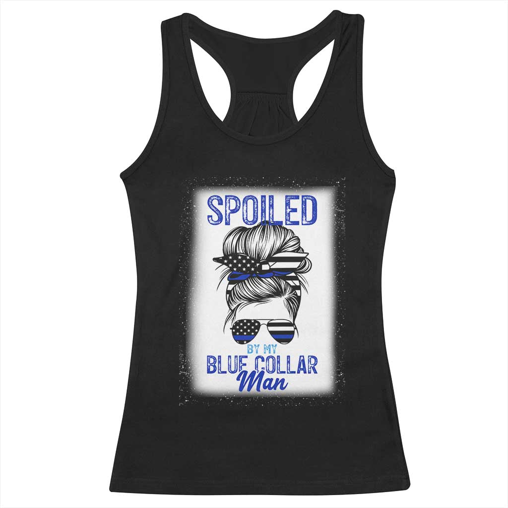 Blue Collar Wife Life Messy Bun Racerback Tank Top - Wonder Print Shop
