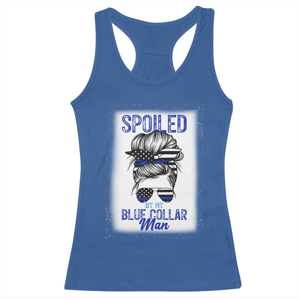 Blue Collar Wife Life Messy Bun Racerback Tank Top - Wonder Print Shop