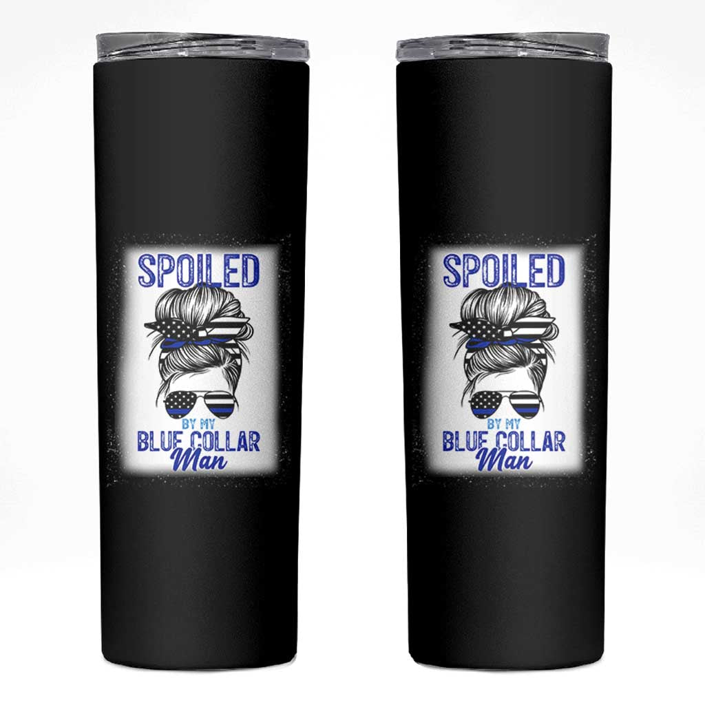 Blue Collar Wife Life Messy Bun Skinny Tumbler - Wonder Print Shop