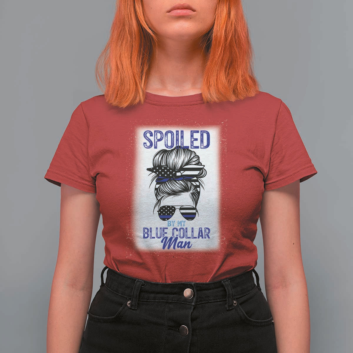 Blue Collar Wife Life Messy Bun T Shirt For Women - Wonder Print Shop
