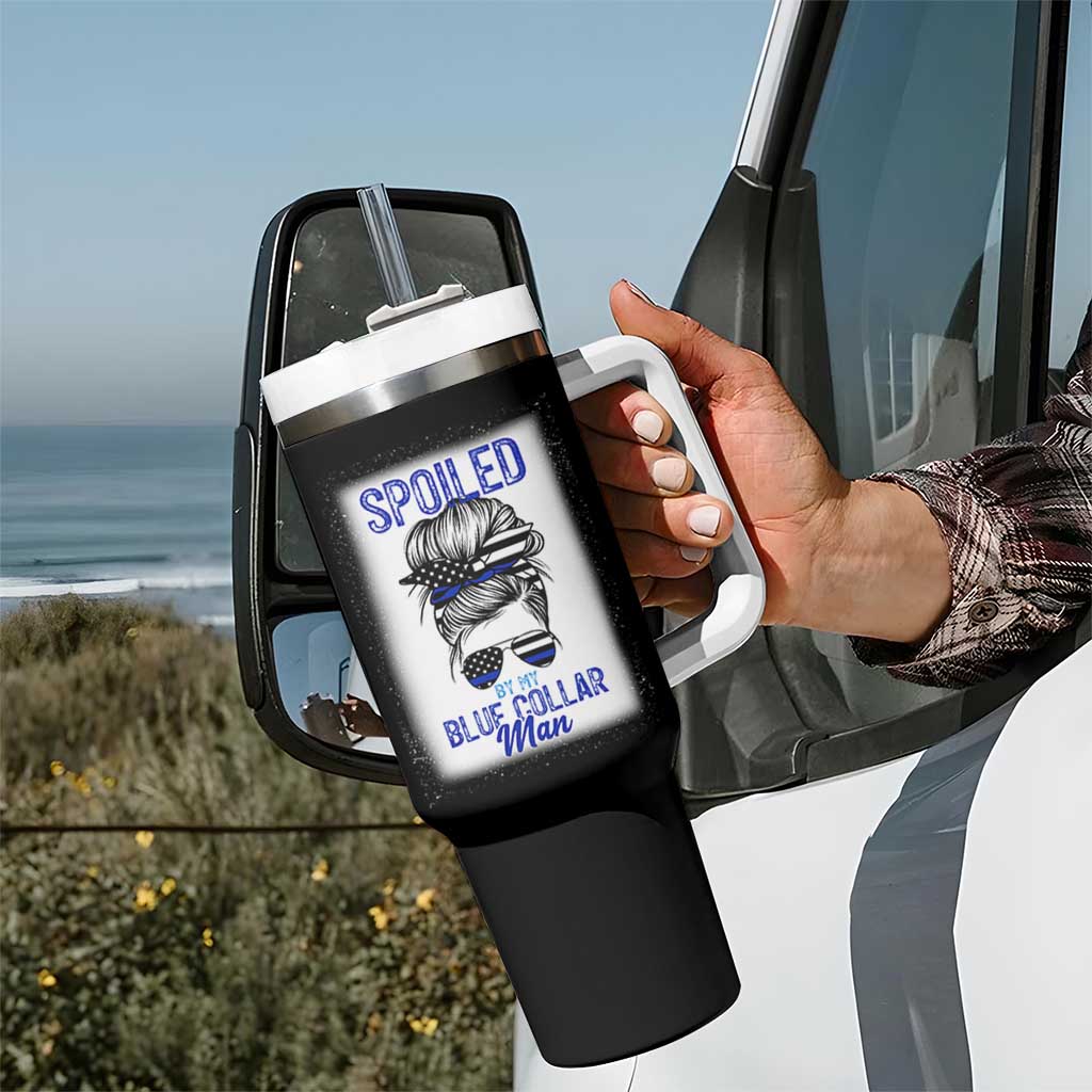 Blue Collar Wife Life Messy Bun Tumbler With Handle - Wonder Print Shop