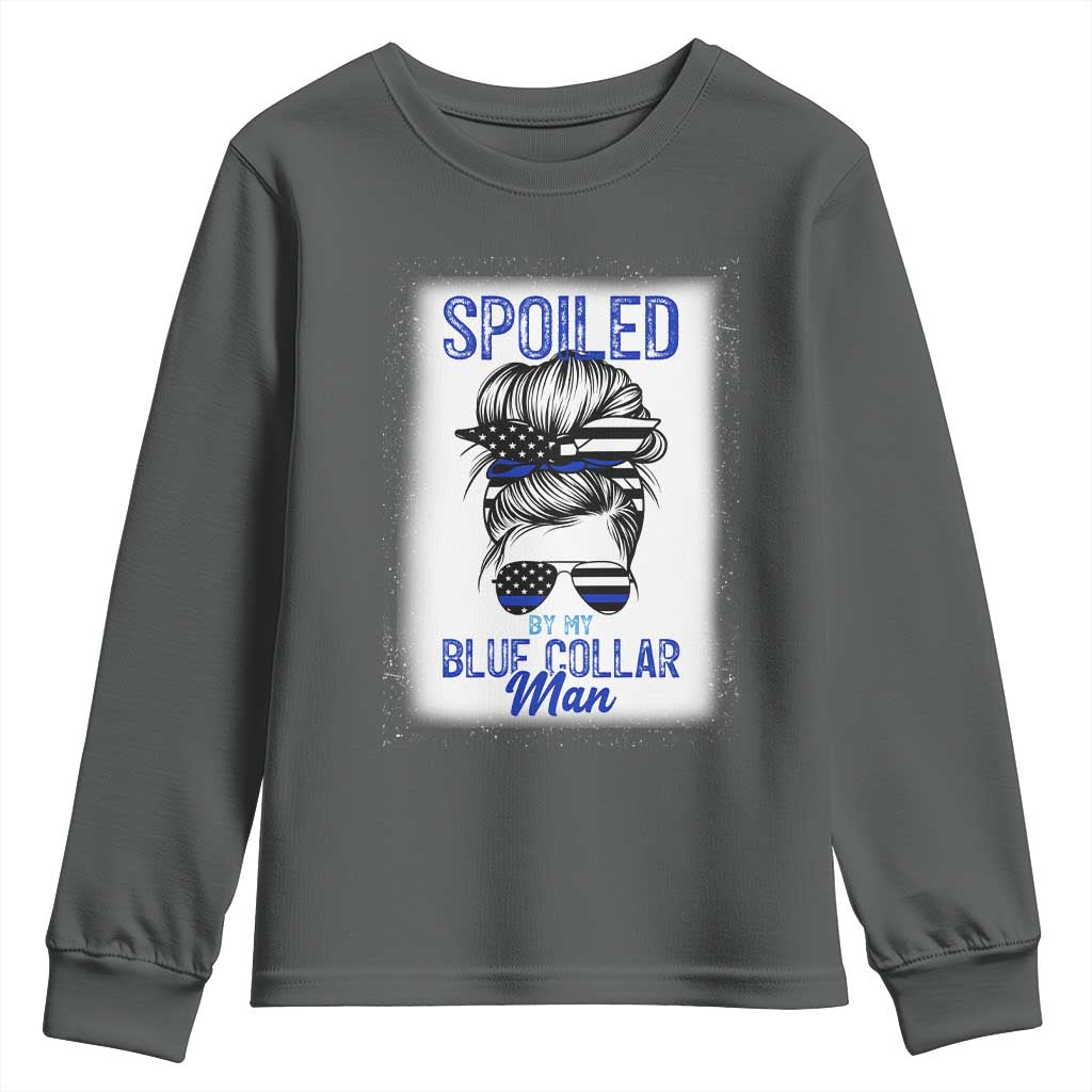 Blue Collar Wife Life Messy Bun Youth Sweatshirt - Wonder Print Shop