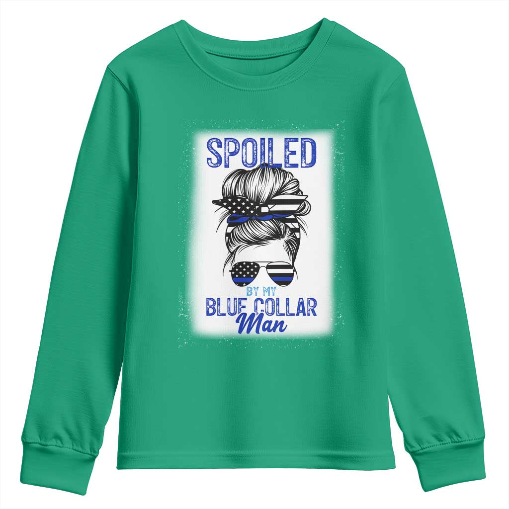 Blue Collar Wife Life Messy Bun Youth Sweatshirt - Wonder Print Shop