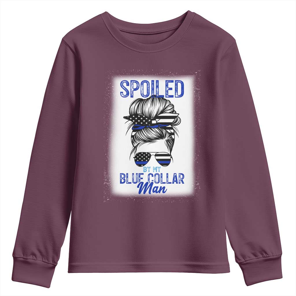 Blue Collar Wife Life Messy Bun Youth Sweatshirt - Wonder Print Shop