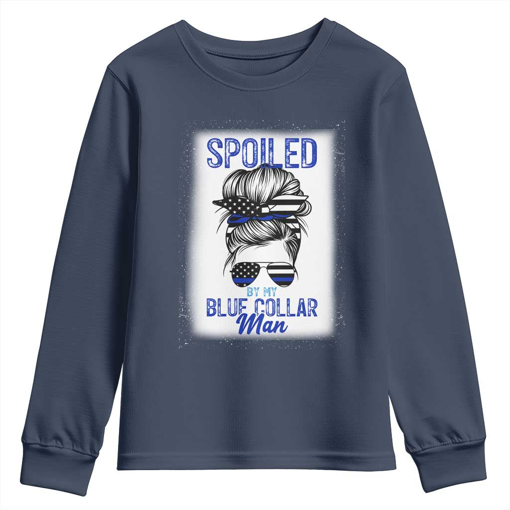 Blue Collar Wife Life Messy Bun Youth Sweatshirt - Wonder Print Shop
