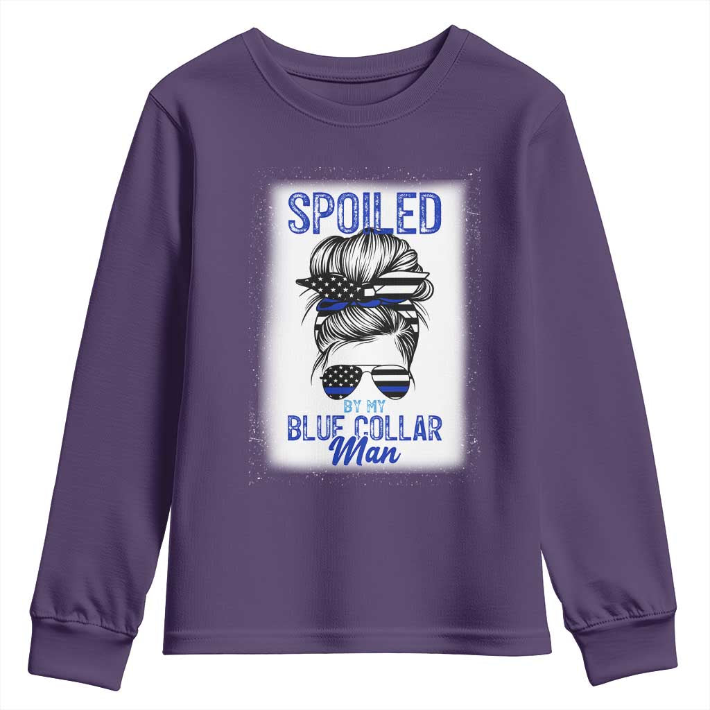 Blue Collar Wife Life Messy Bun Youth Sweatshirt - Wonder Print Shop
