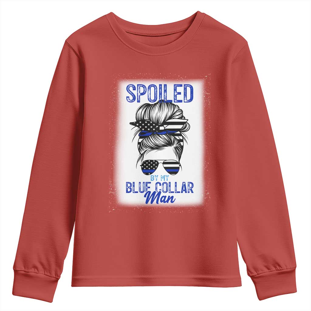 Blue Collar Wife Life Messy Bun Youth Sweatshirt - Wonder Print Shop