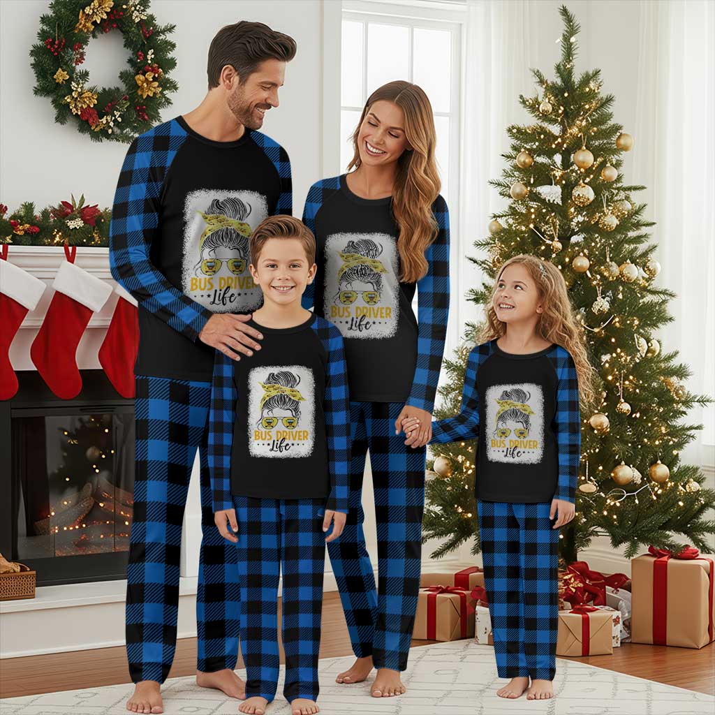 Messy Bun School Bus Driver Life Plaid Pajama Set - Wonder Print Shop