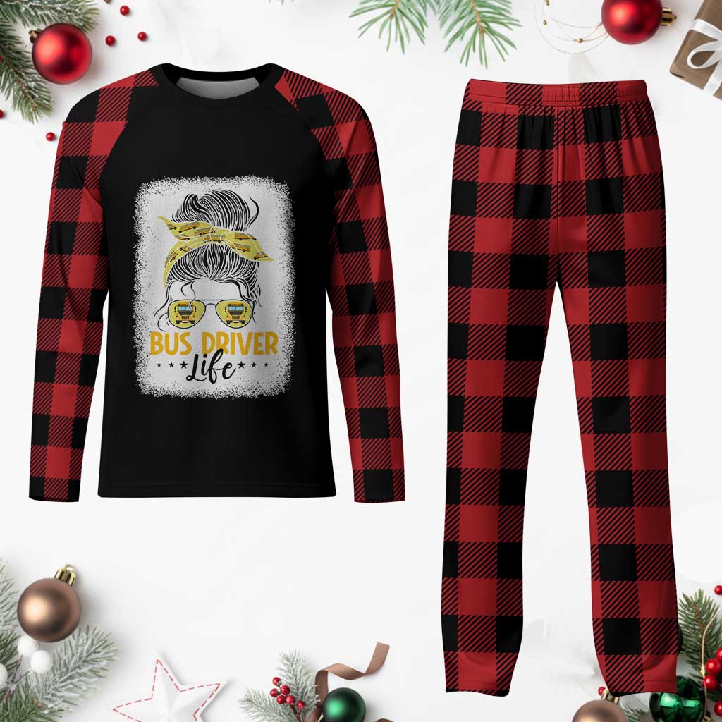 Messy Bun School Bus Driver Life Plaid Pajama Set - Wonder Print Shop