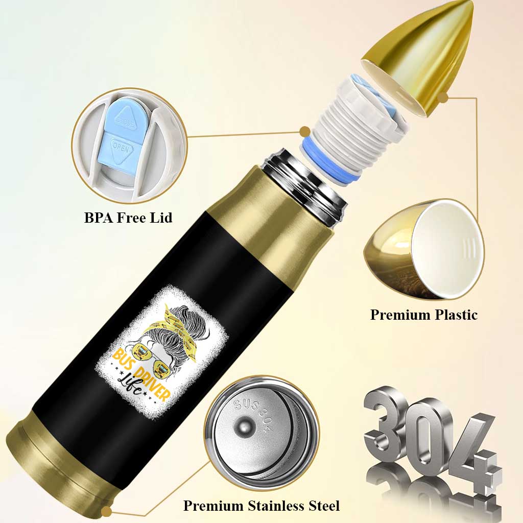 Messy Bun School Bus Driver Life Bullet Tumbler - Wonder Print Shop