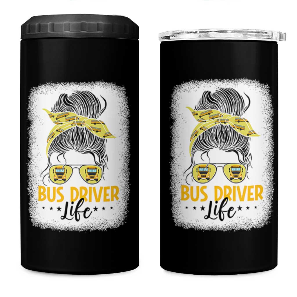 Messy Bun School Bus Driver Life 4 in 1 Can Cooler Tumbler - Wonder Print Shop