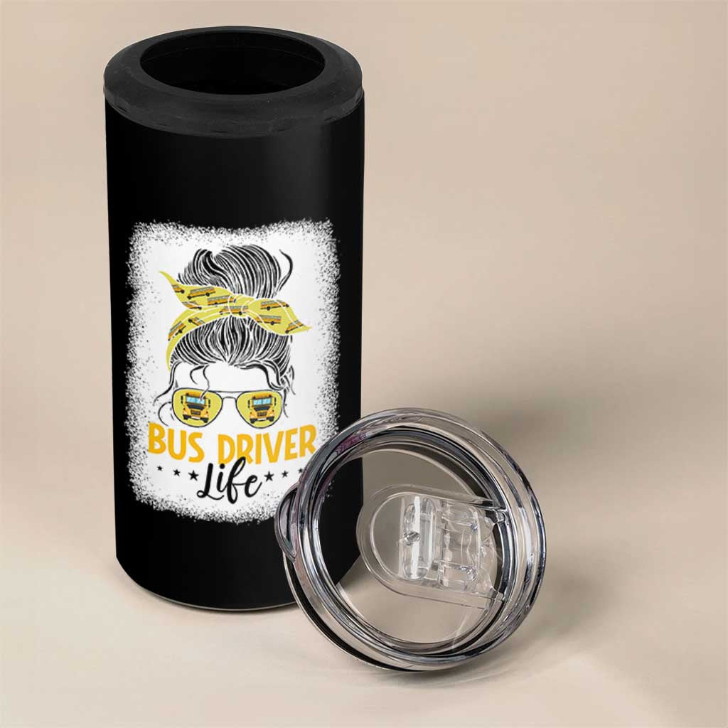 Messy Bun School Bus Driver Life 4 in 1 Can Cooler Tumbler - Wonder Print Shop