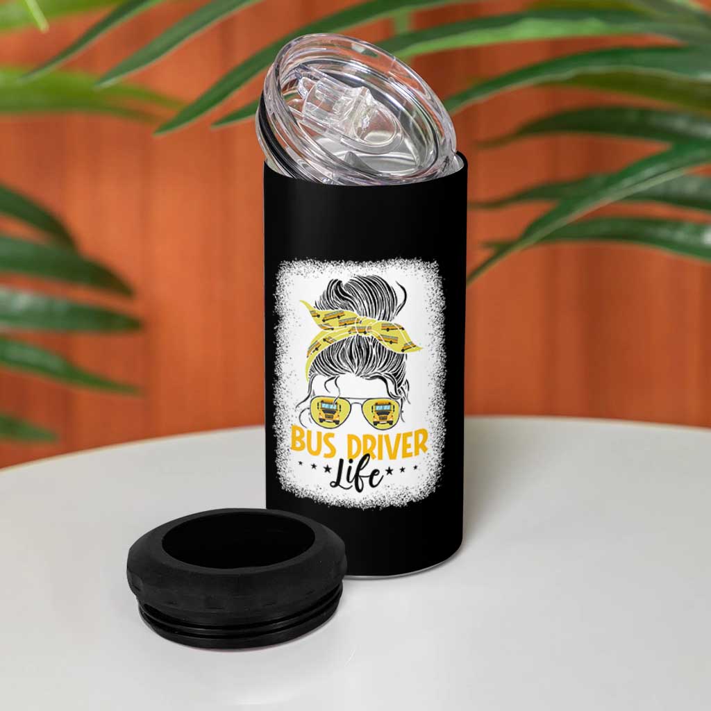 Messy Bun School Bus Driver Life 4 in 1 Can Cooler Tumbler - Wonder Print Shop