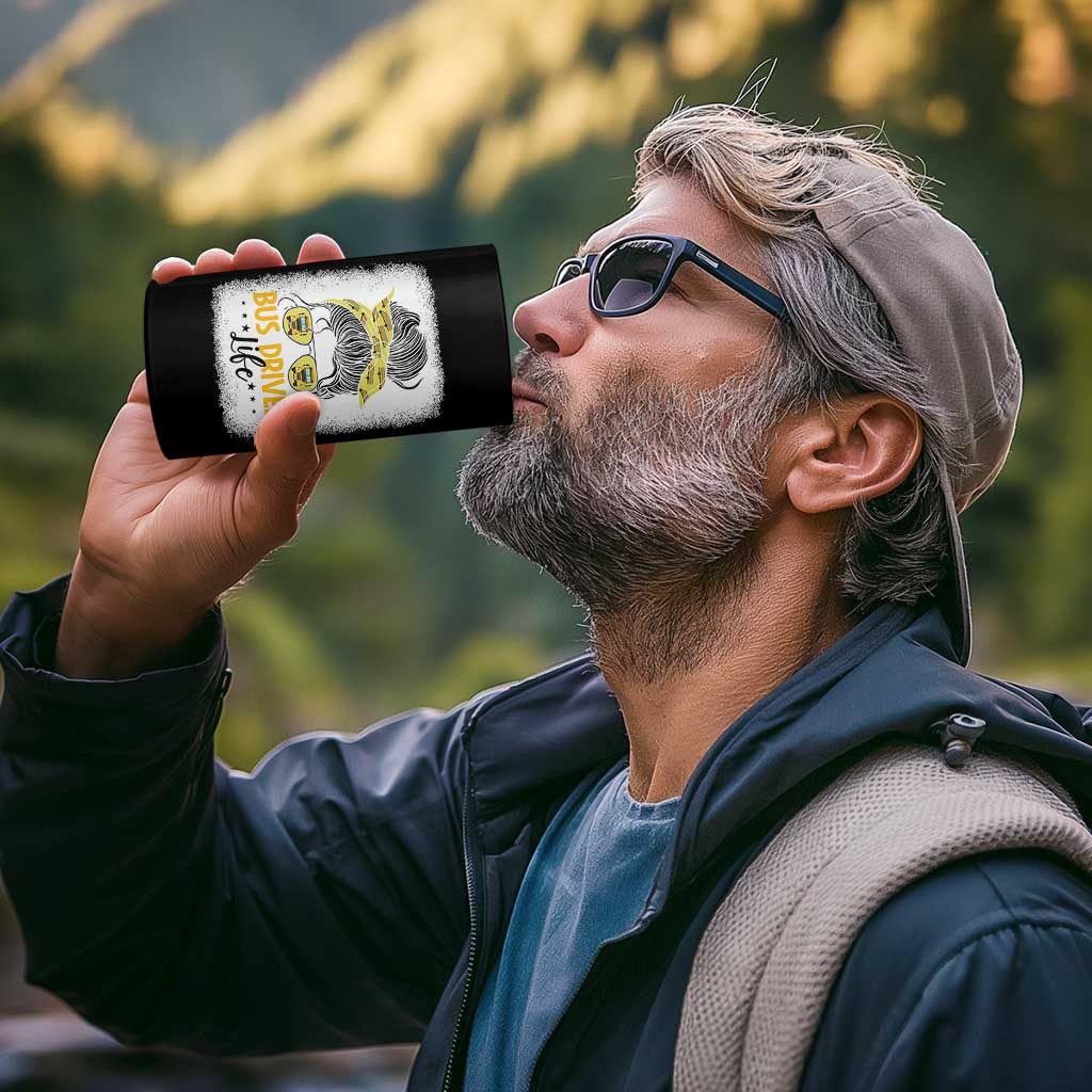 Messy Bun School Bus Driver Life 4 in 1 Can Cooler Tumbler - Wonder Print Shop