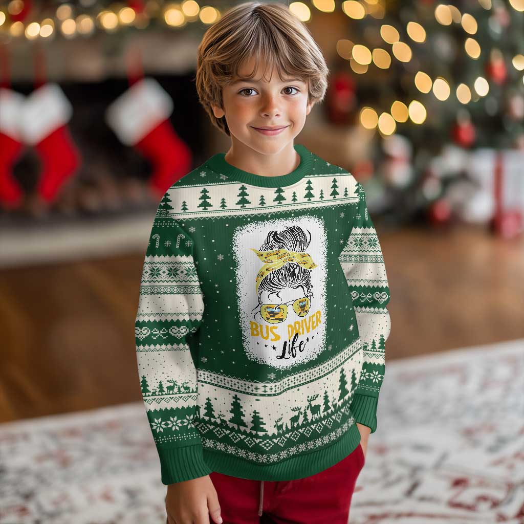 Messy Bun School Bus Driver Life Ugly Christmas Sweater - Wonder Print Shop