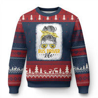Messy Bun School Bus Driver Life Ugly Christmas Sweater - Wonder Print Shop