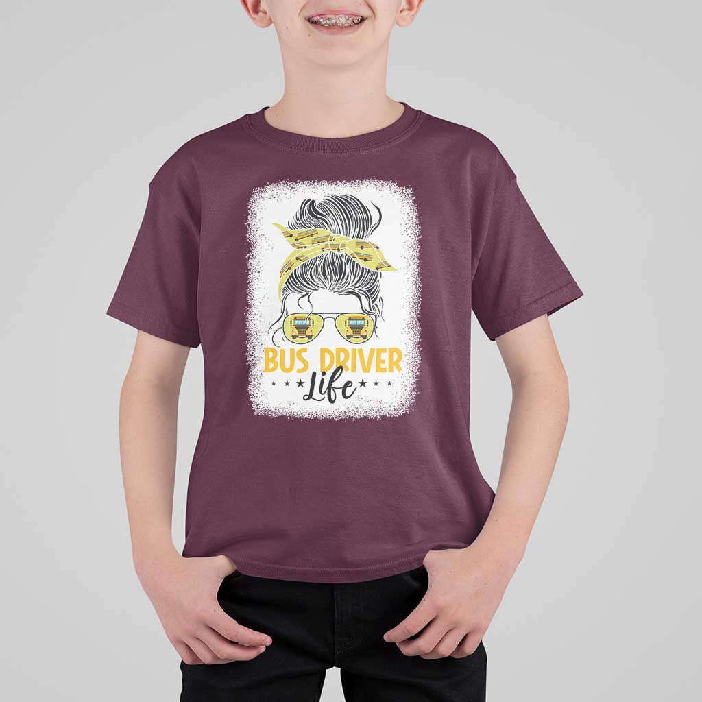 Messy Bun School Bus Driver Life T Shirt For Kid - Wonder Print Shop