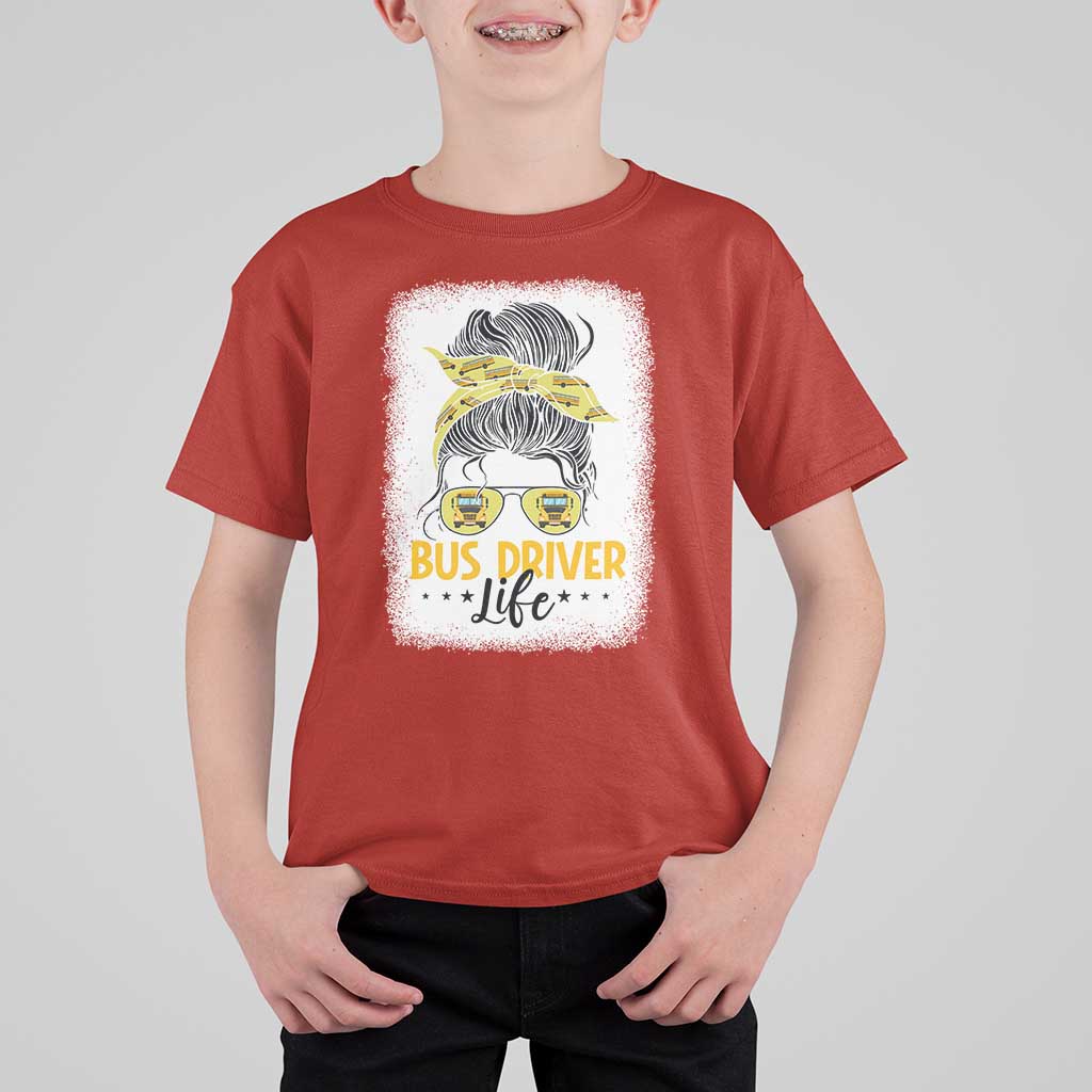 Messy Bun School Bus Driver Life T Shirt For Kid - Wonder Print Shop