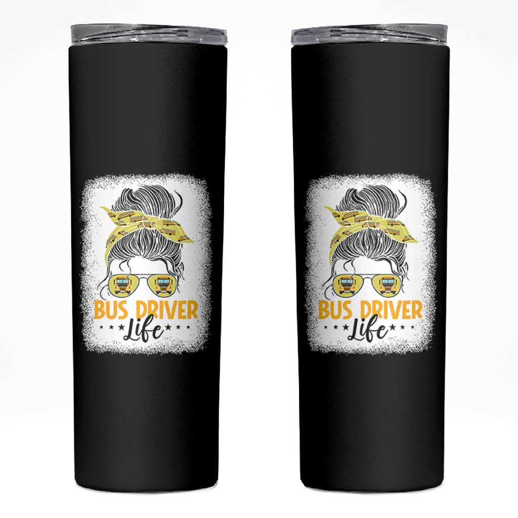 Messy Bun School Bus Driver Life Skinny Tumbler - Wonder Print Shop