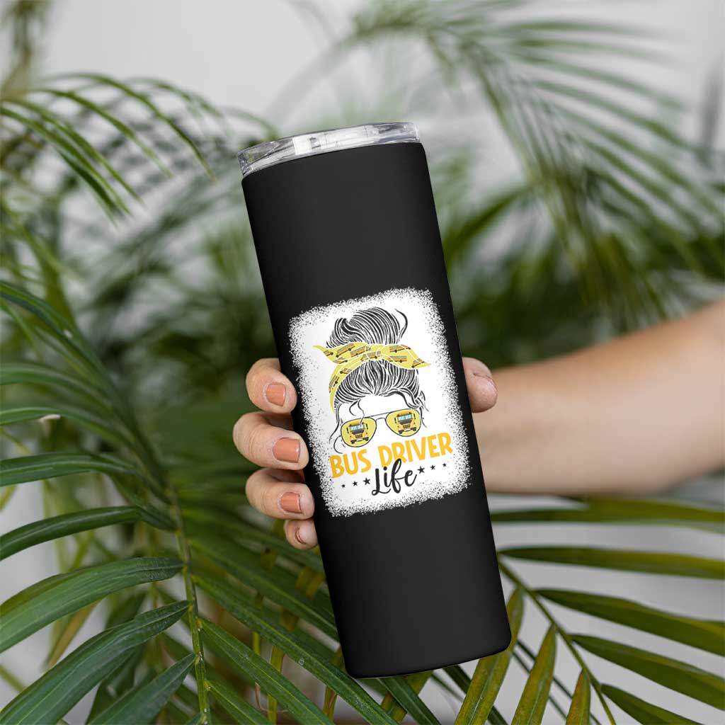 Messy Bun School Bus Driver Life Skinny Tumbler - Wonder Print Shop