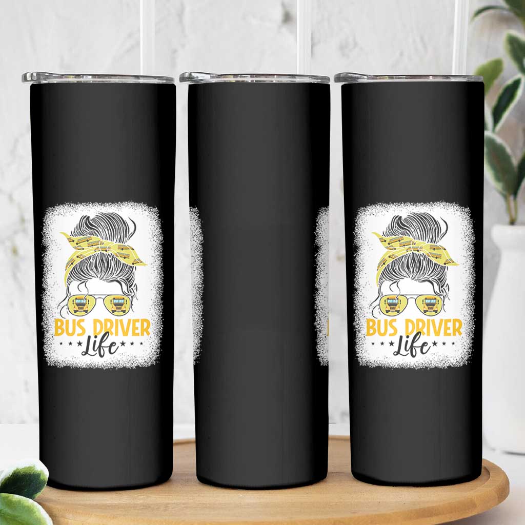 Messy Bun School Bus Driver Life Skinny Tumbler - Wonder Print Shop