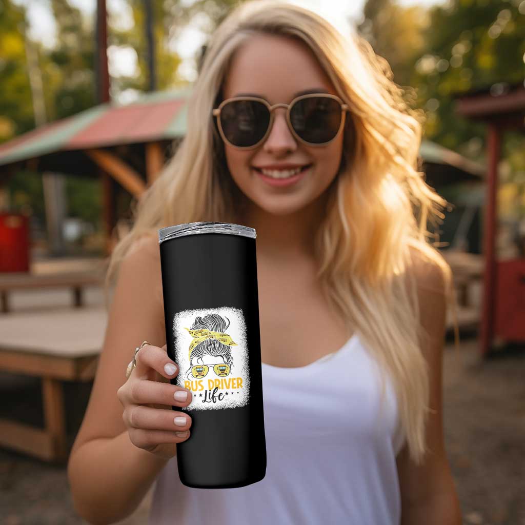 Messy Bun School Bus Driver Life Skinny Tumbler - Wonder Print Shop