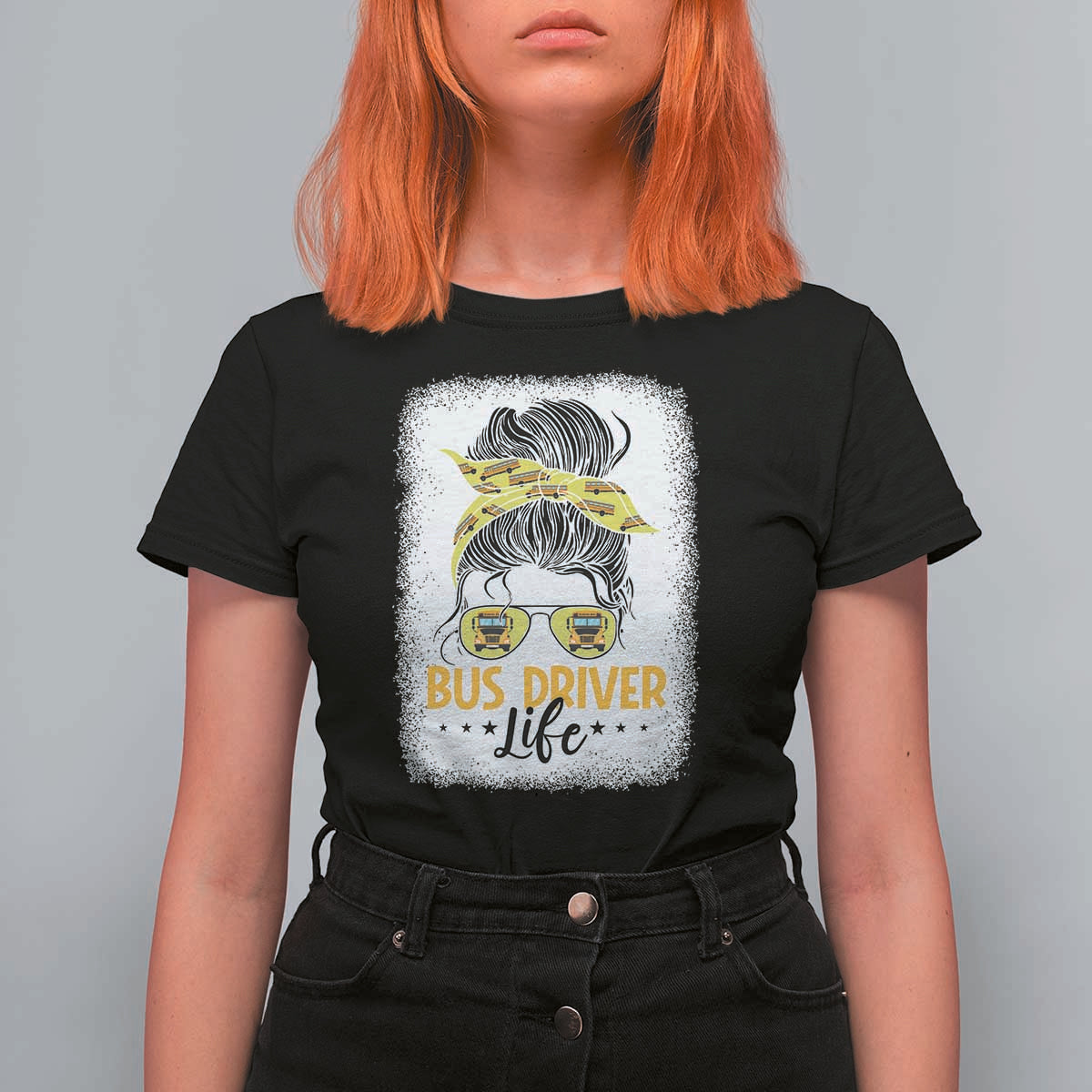 Messy Bun School Bus Driver Life T Shirt For Women - Wonder Print Shop