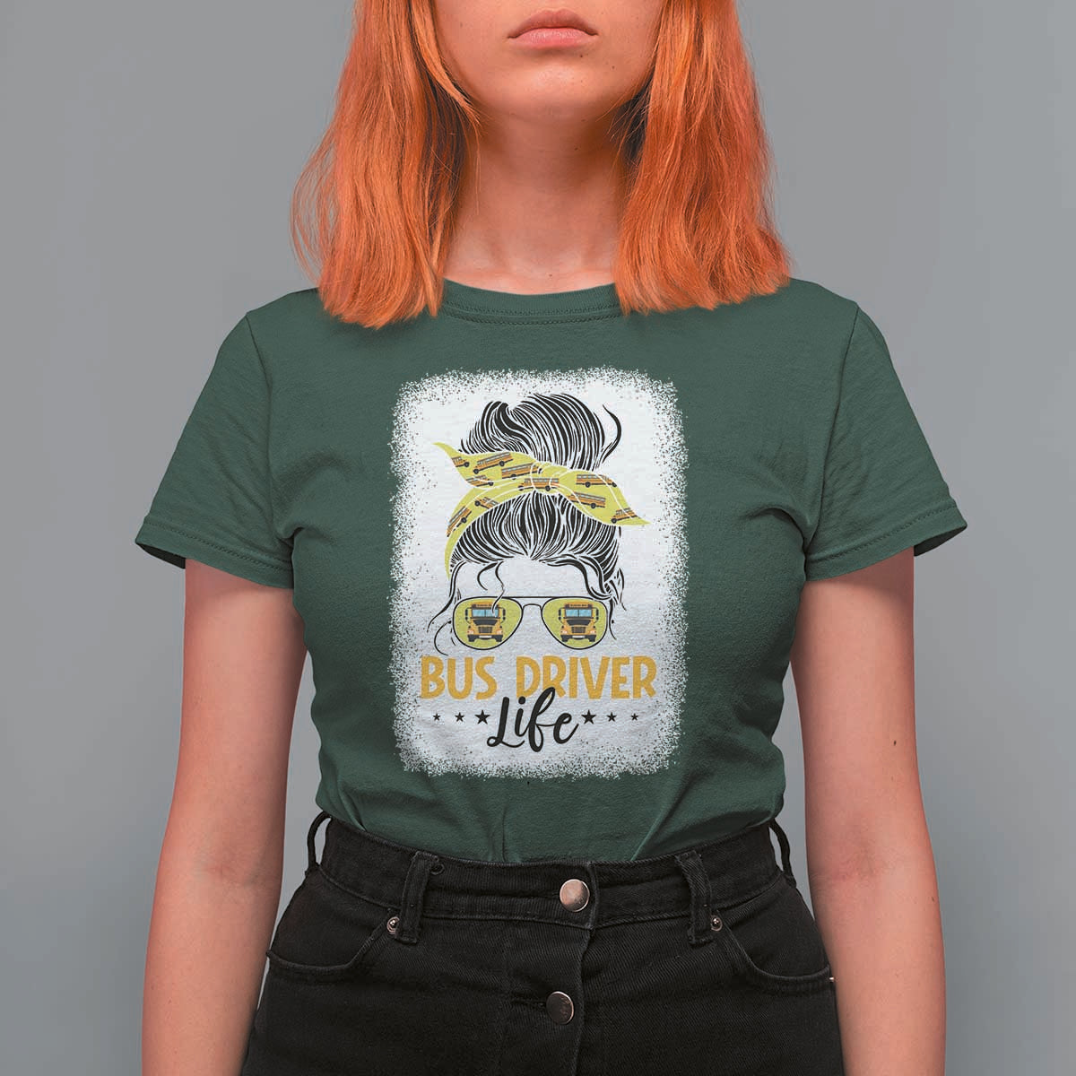 Messy Bun School Bus Driver Life T Shirt For Women - Wonder Print Shop