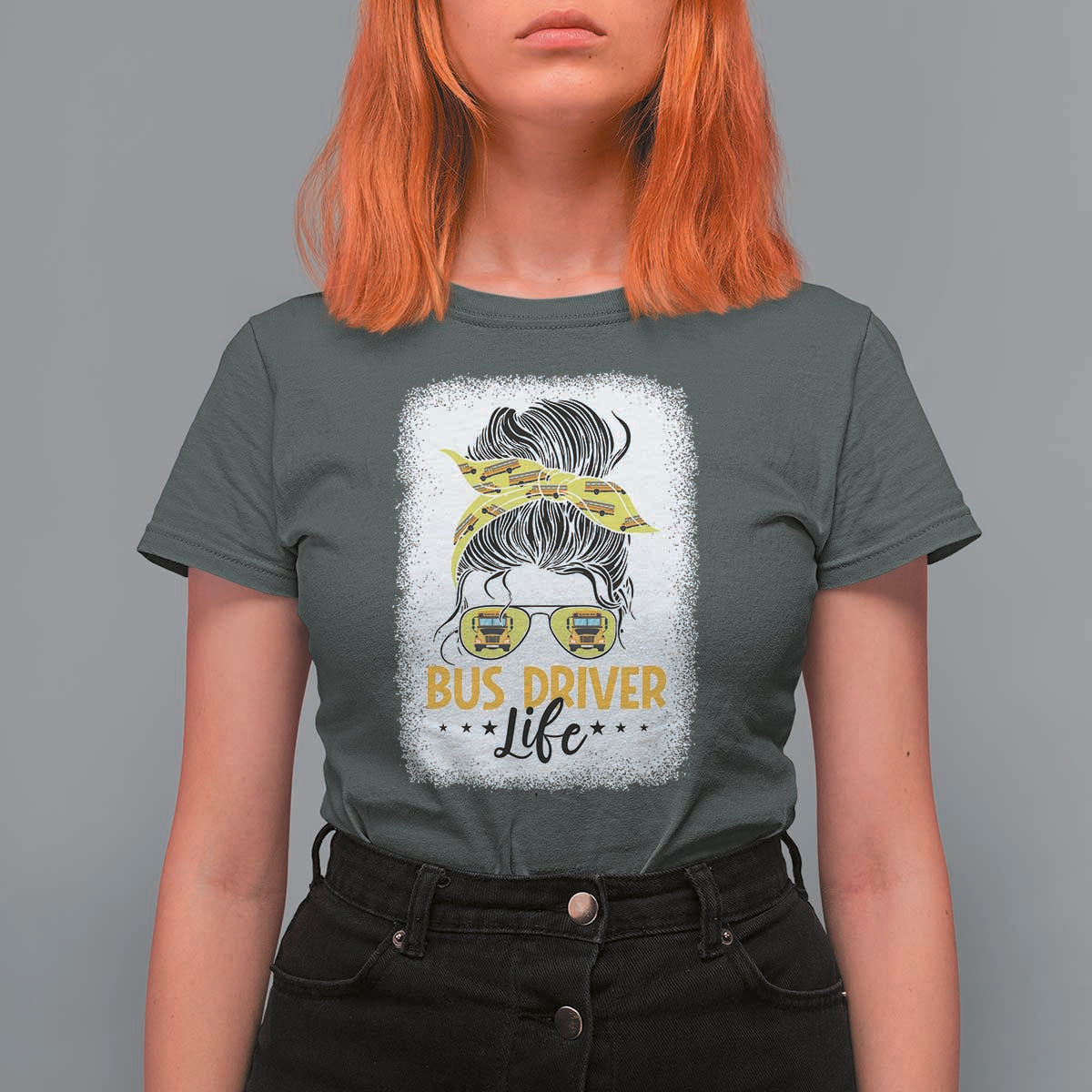 Messy Bun School Bus Driver Life T Shirt For Women - Wonder Print Shop